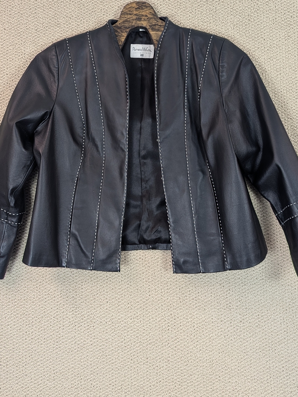 Pamela McCoy Black Leather Jacket with Contrast Stitching